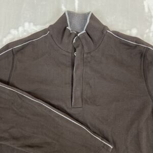 Hugo Boss Sweater Mens Small Brown 1/4 Snap Pullover‎ Ribbed Knit Minimal Preppy